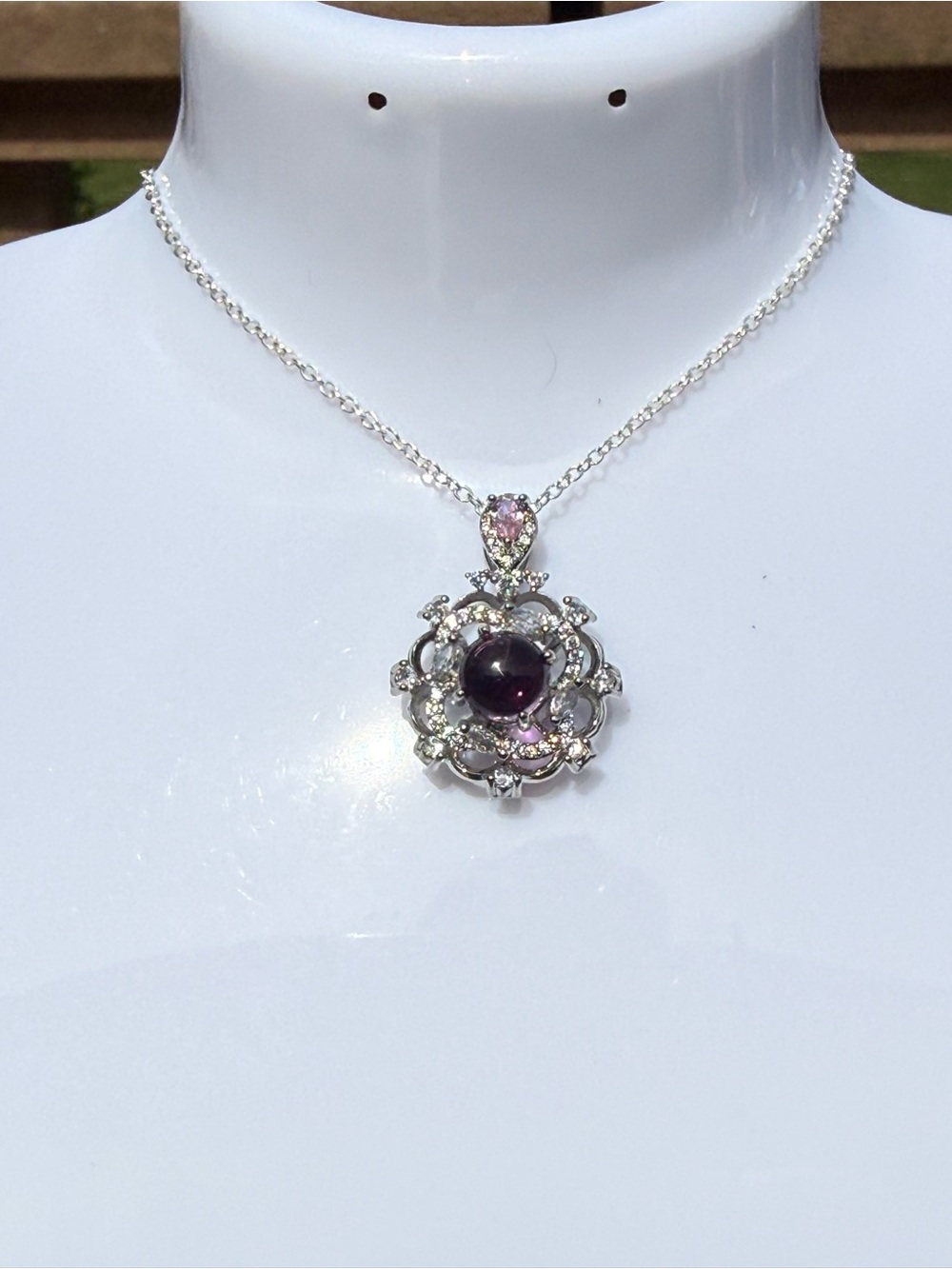 NWT Amethyst Purple Stone Spin Rhinestone Silver Tone Necklace